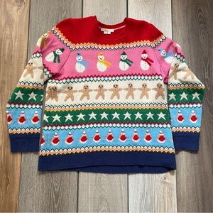 Boden Multicolor Festive Fair Isle Sweater with Snowman and Gingerbread